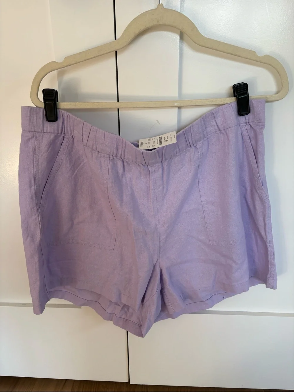 New J Crew Lilac Women’s Elastic-Waist Linen Shorts. Size LARGE